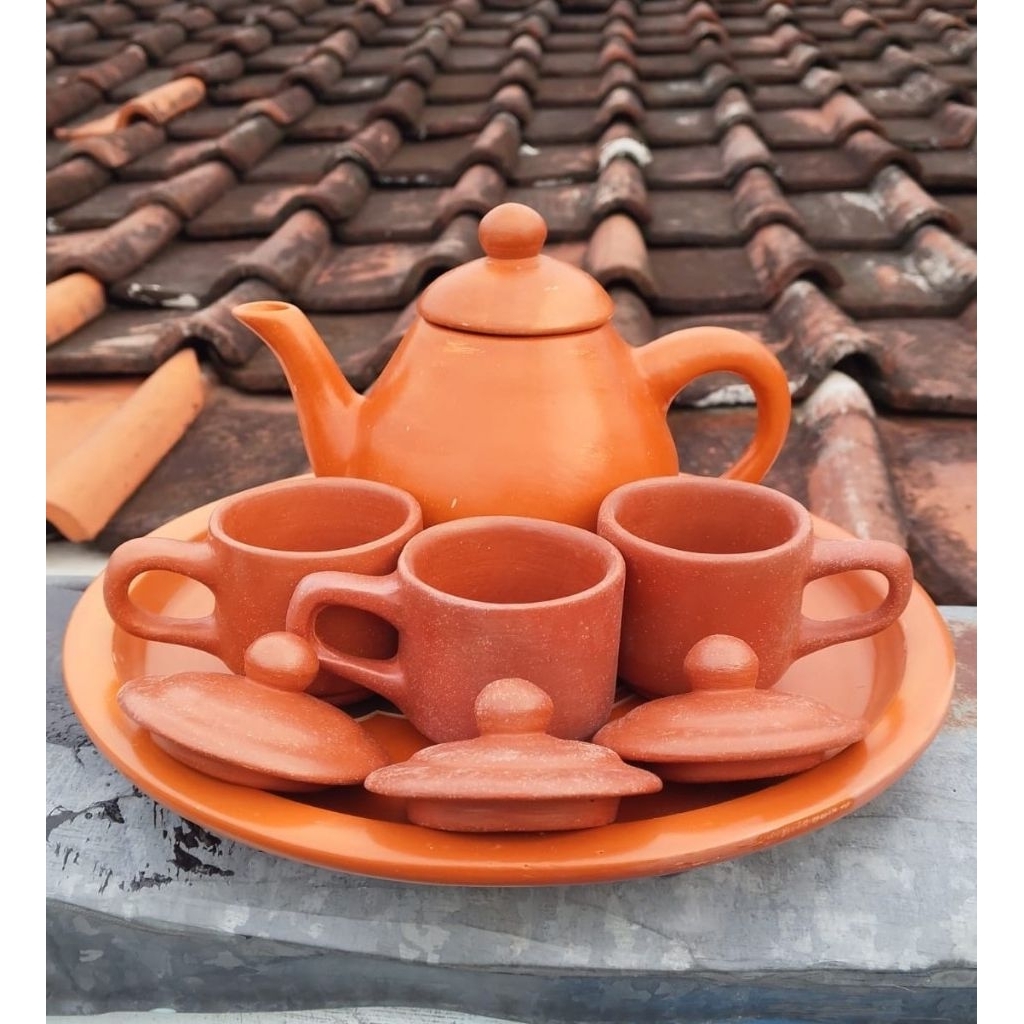 Poci tanah liat set polos Teko tanah liat polos