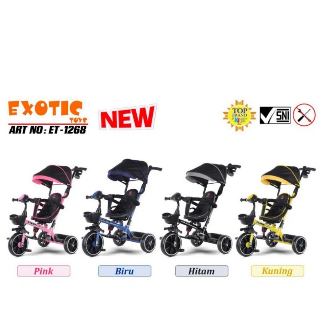 Sepeda Anak Roda Tiga Exotic ET-1268 Tricycle Ada Musik dan Kanopi Ride on Toys