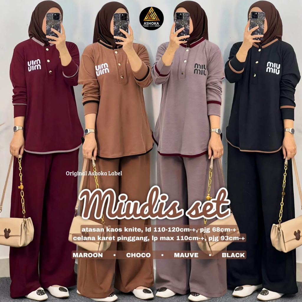 MIUDIS FALIHA SET BY W&W CLOTHING SET CELANA KAOS KNIT PREMIUM SET CELANA WANITA KEKINIAN