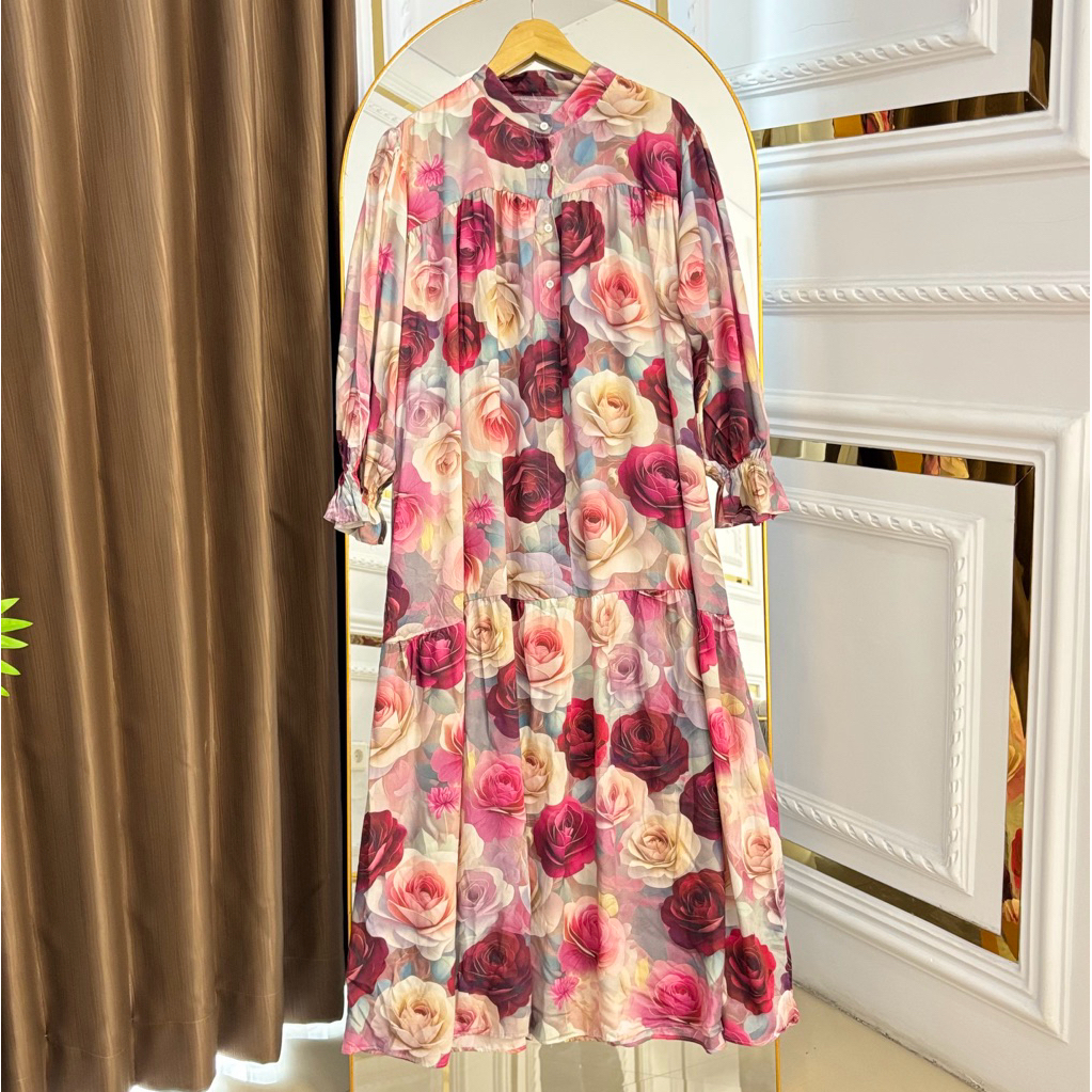 SHAFIA MAXI DRESS PANJANG 135 BAHAN RAYON TWILL PREMIUM/ GAMIS PITA RAYON FULL KANCING