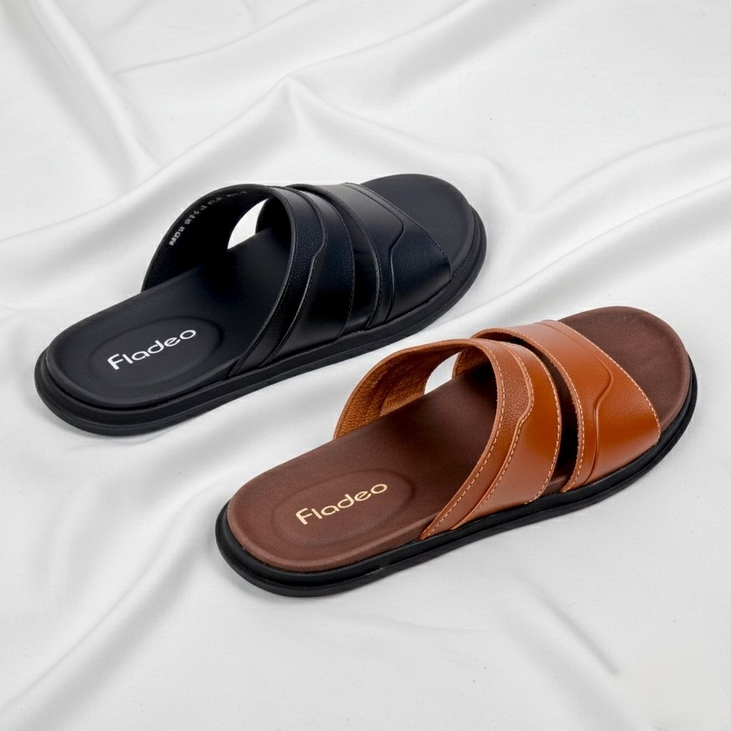 Sandal Kulit Pria Fladeo Model Selop Elegan Kekinian / Sandal Laki-Laki Dewasa Premium Empuk Terbaru