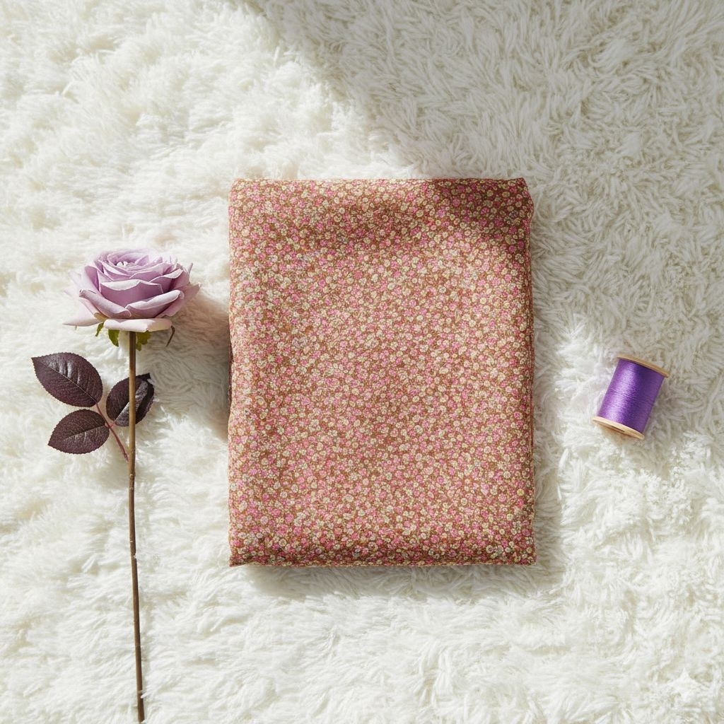 Kain Sifon Sutra Silk Motif Bunga Mawar Kecil Dusty Pink - Adem Ringan Mewah untuk Blouse Lq