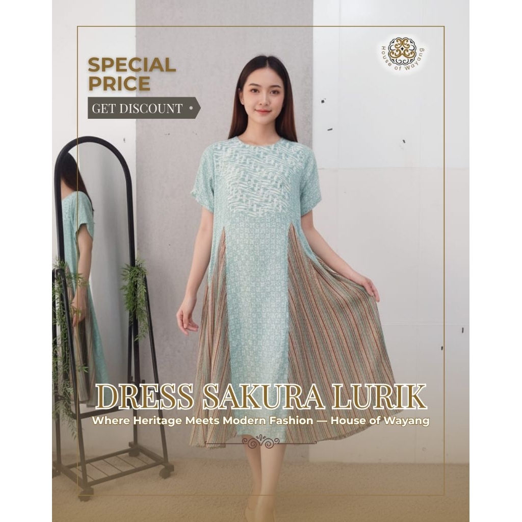 Tunik Batik Wanita Kombinasi Batik dan Kain Lurik Baju Kerja Dress Kondangan Etnik Allsize XL House 