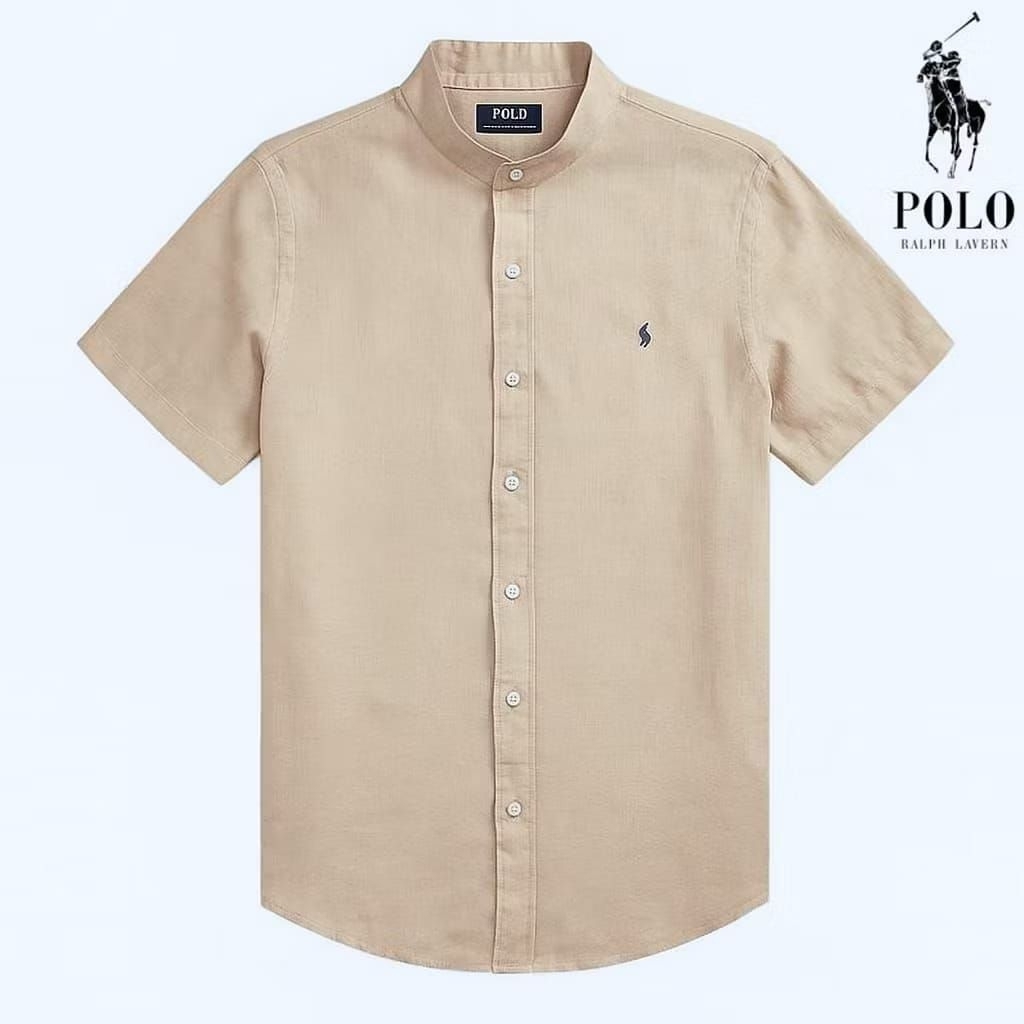 kemeja pria Polo Ralph Lauren lengan pendek Shanghai katun Slim fit