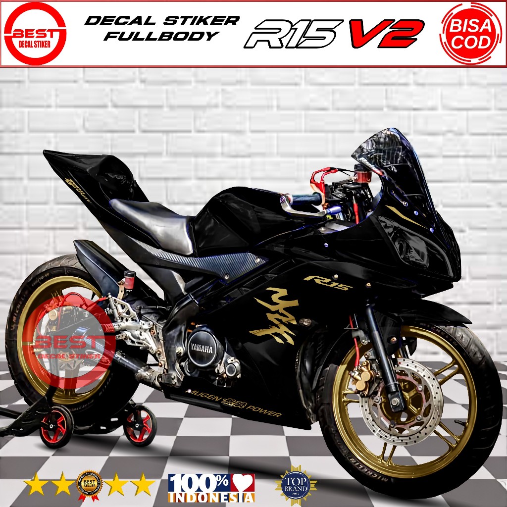 (BEST) Decal Stiker R15 V2 Full Body Desain Polosan Hitam