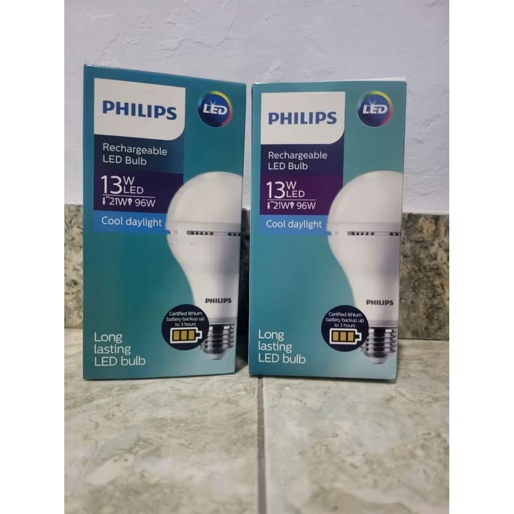 Paket hemat 2 pcs Lampuemergency PHILIPS LED buld 13 Watt Rechargeable dan tahan lama