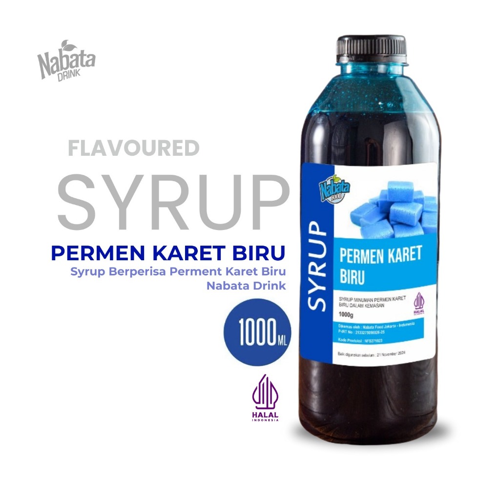 Nabata Sirup Permen Karet Biru 1000ml Viral | Syrup Permen Karet Biru 1 Liter | Halal