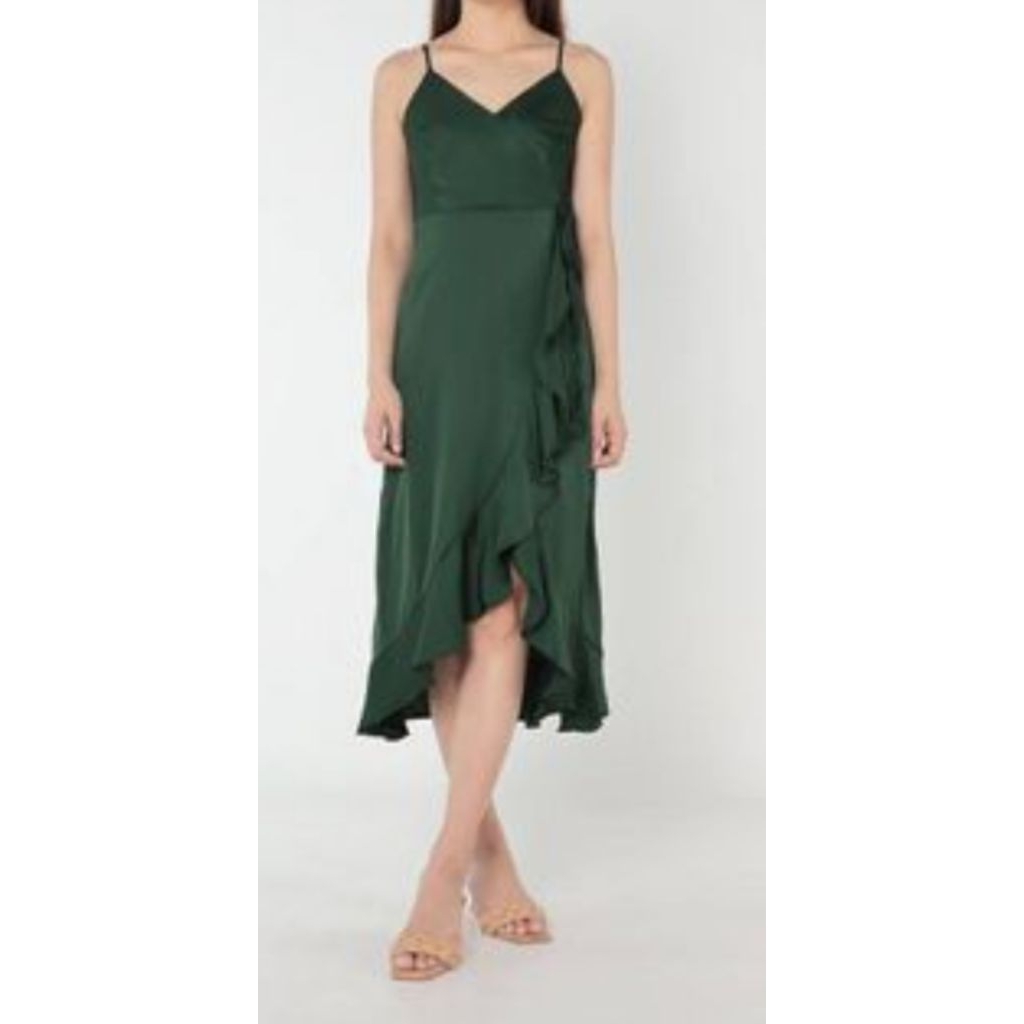 Dress satin hijau emerald/dress natal brand Lovet