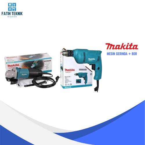 Makita PAKET 2 Mesin Gerinda M0900B & Mesin Bor Tangan M0600B 10mm 350W Kualitas Terbaik untuk Proye