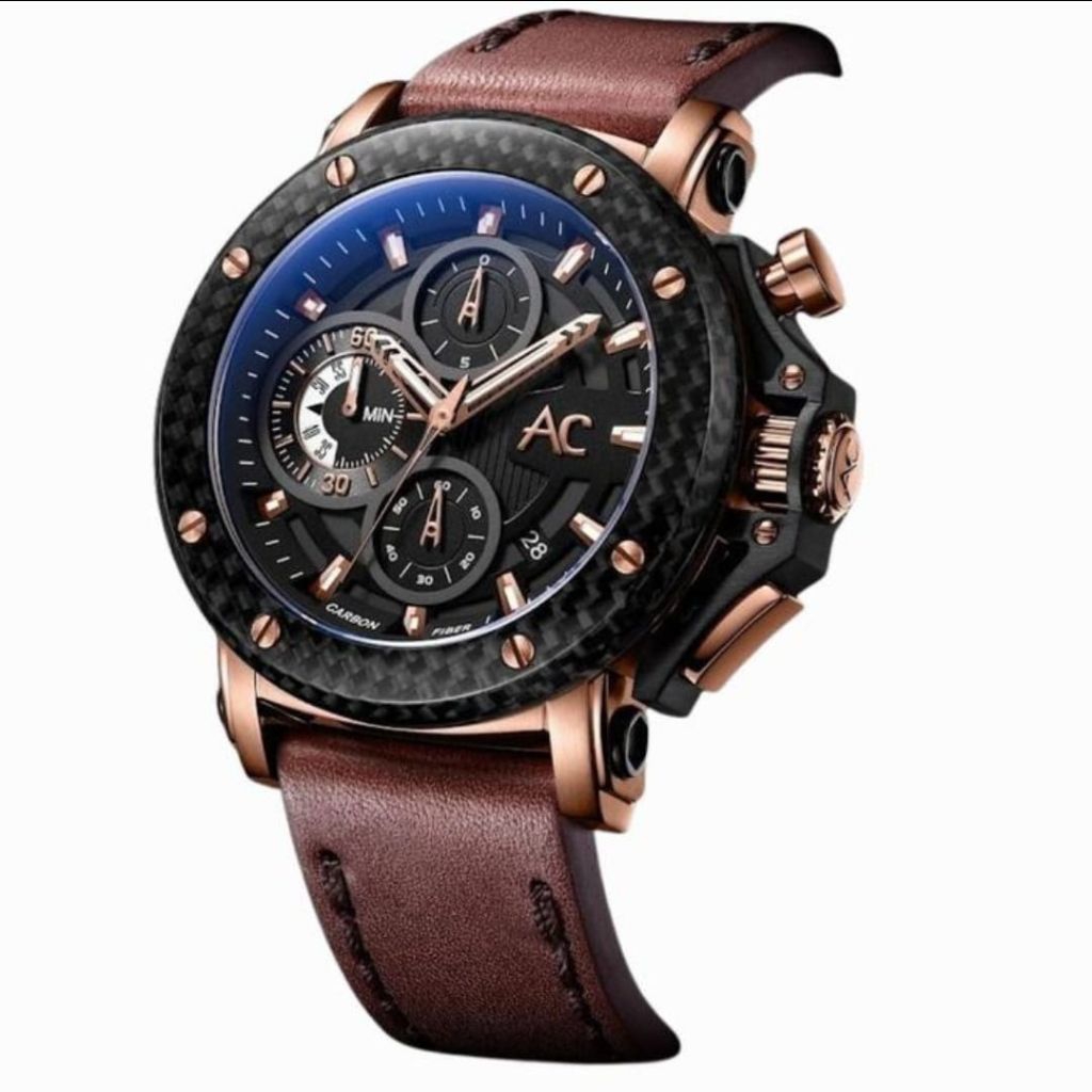 JAM TANGAN PRIA ALEXANDRE CHRISTIE CARBON AC 9205 AC9205 BLACK ROSEGOLD BROWN ORIGINAL
