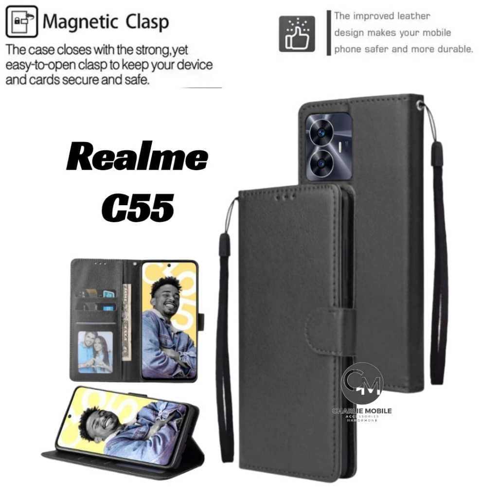 Flip Leather Case Realme C55 Casing Dompet Kulit