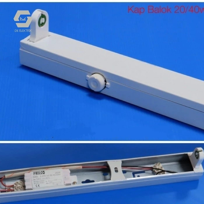 Kap Balok TL T8 60cm 18w 20w Putih PHILCO | Rumah Lampu TL + Trafo / Ballast + Starter
