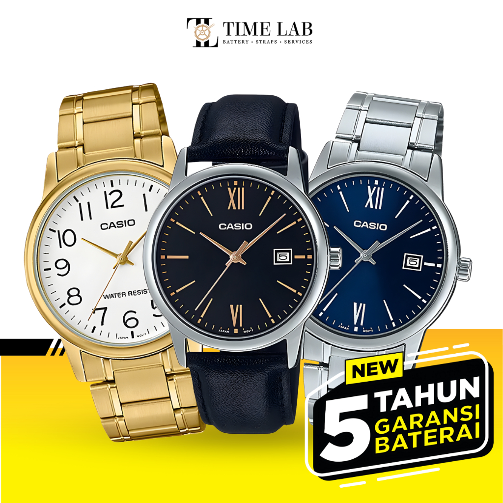 JAM TANGAN PRIA CASIO ORIGINAL MTP-V002D / MTP V002 STAINLESS STEEL ORIGINAL TIMELAB