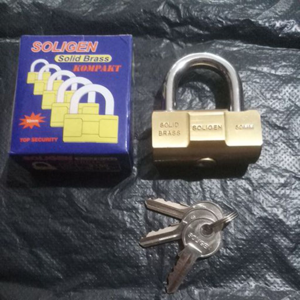 gembok 50mm merk soligen full kuningan.