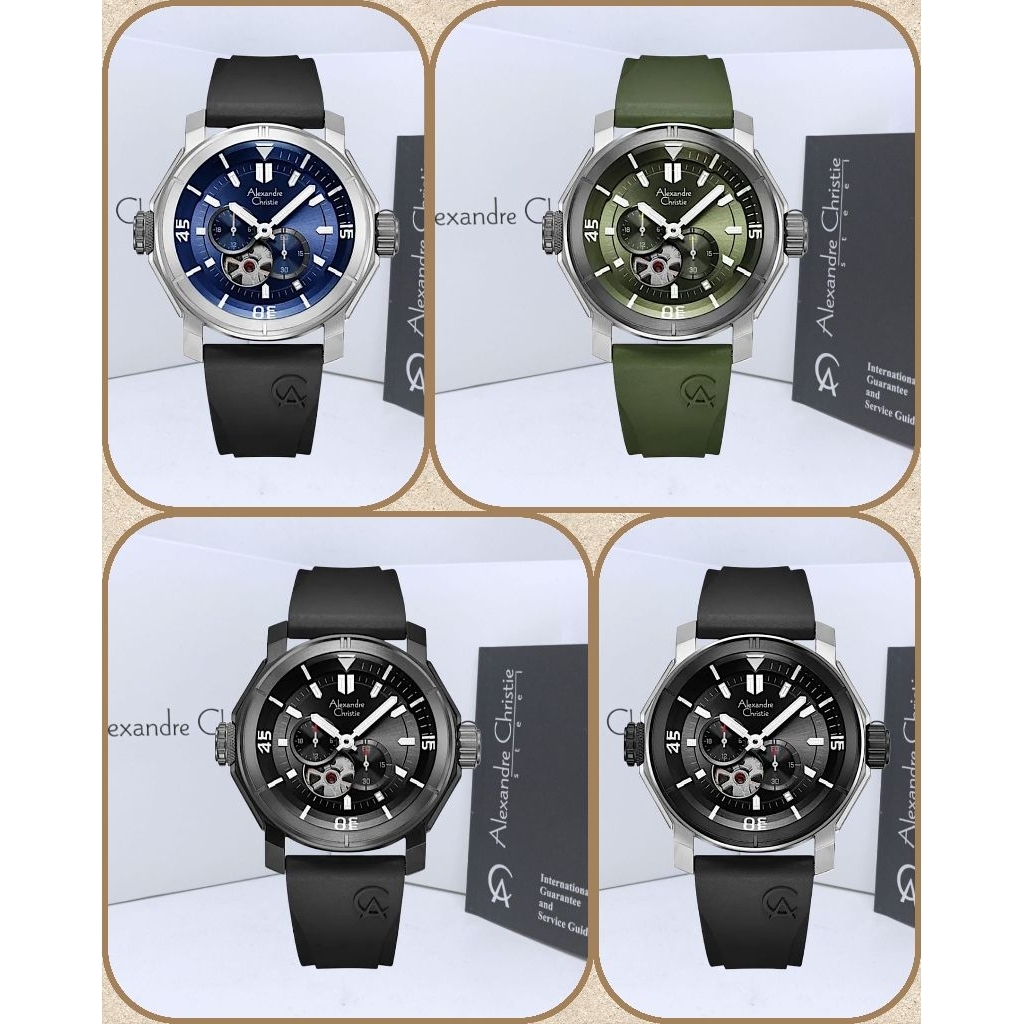 Jam Tangan Pria Alexandre Christie Automatic 6565 AC6565 AC 6565 Tali Karet / Rubber