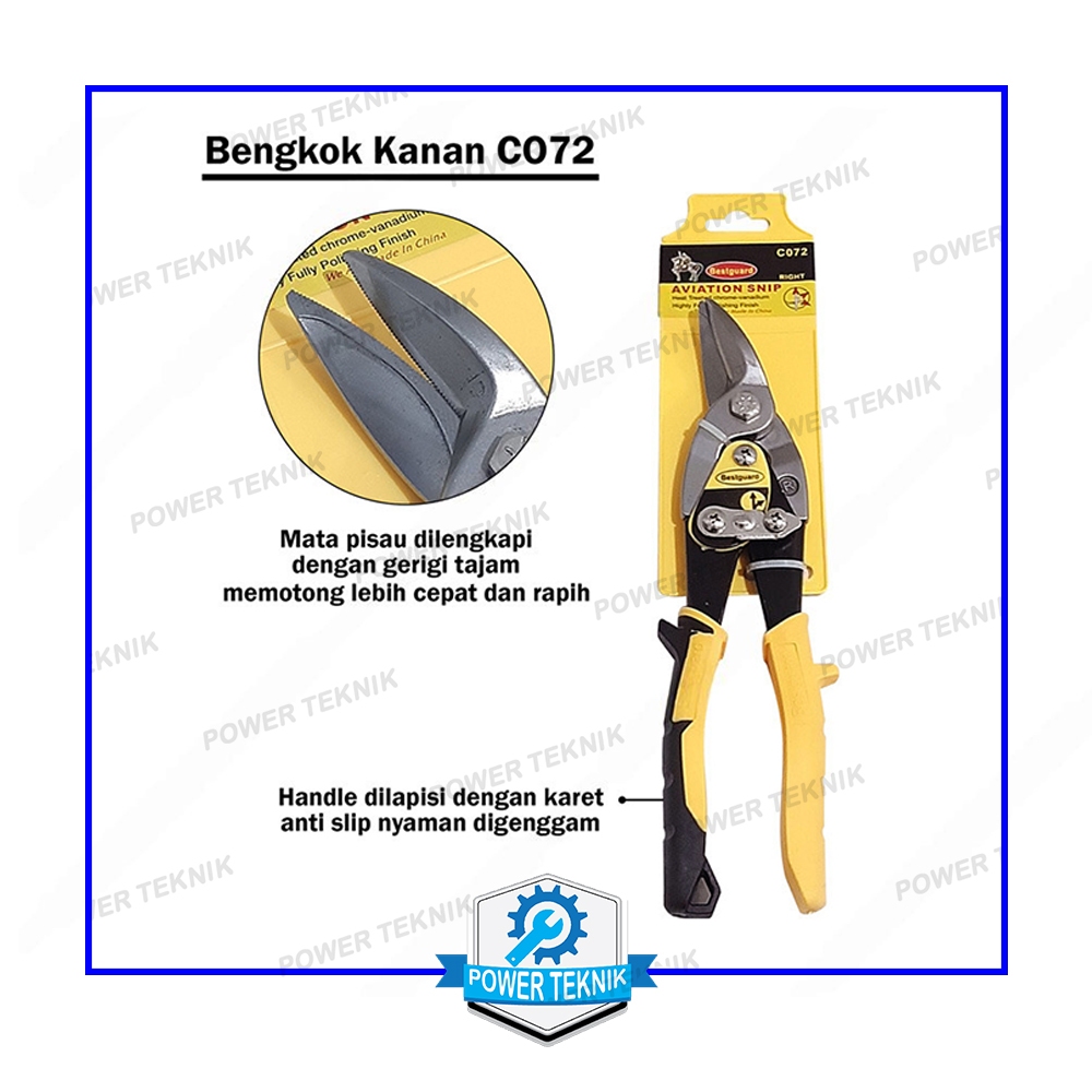 Gunting Holo Mata Kanan 10" BESTGUARD / Gunting Baja Ringan Bengkok Kanan / Gunting Besi Plat Hollow