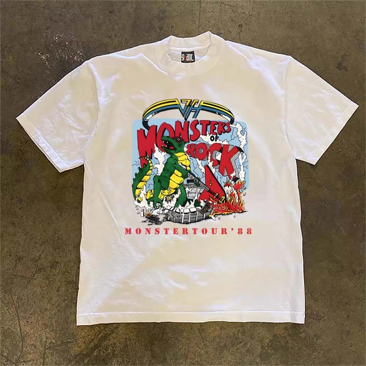 JJ.STORE Tren mode Amerika, band rock Van Halen, dengan motif yang menyenangkan Lengan pendek baju a