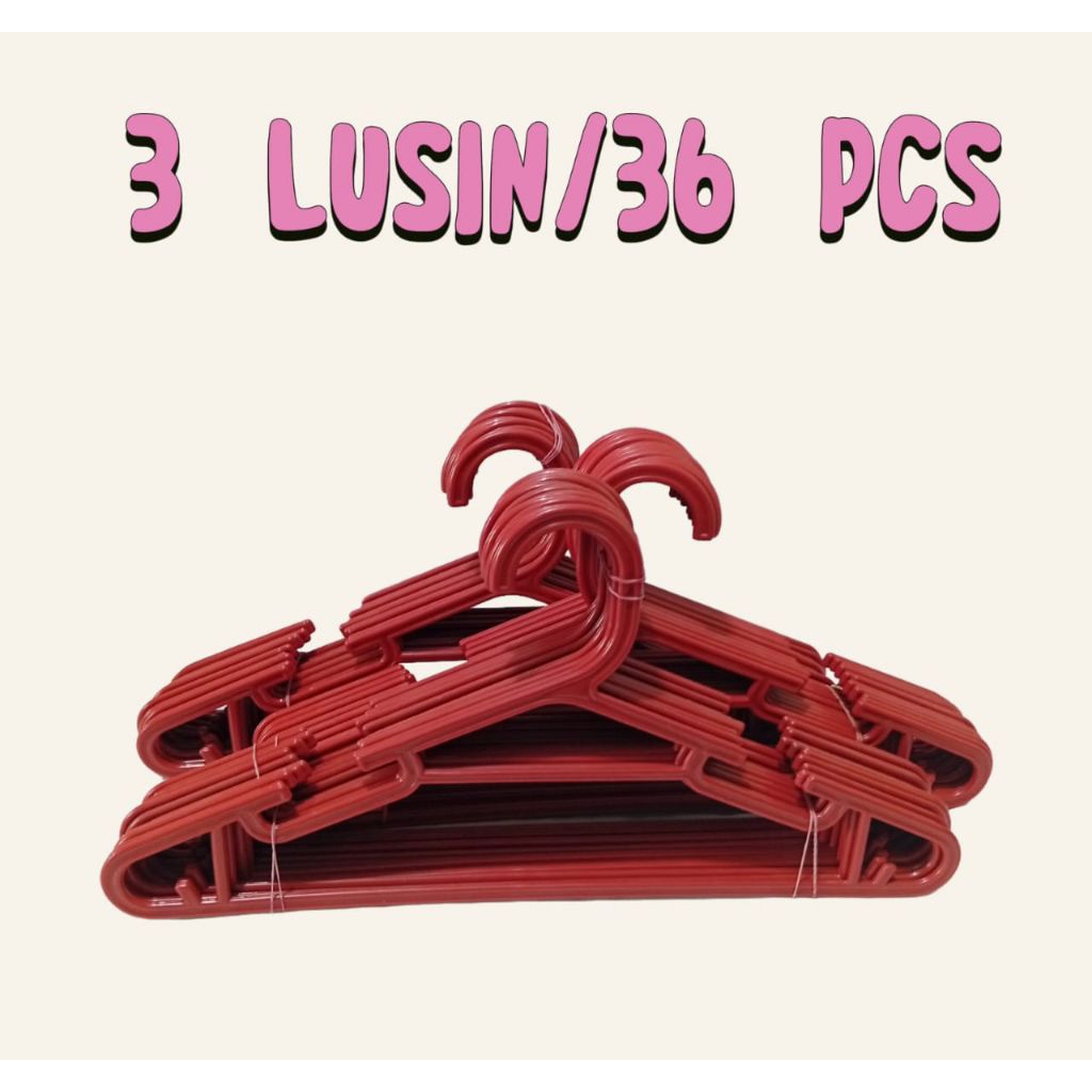 3 LUSIN/12 PCS HANGER PLASTIK WARNA MERAH KUAT DAN TEBAL