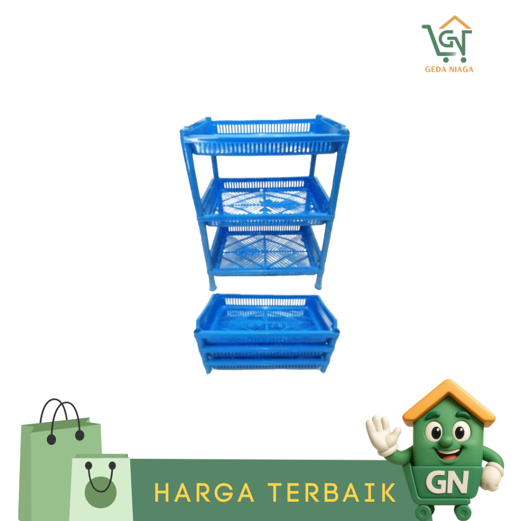 Rak Susun Plastik Jumbo / Rak Susun Plastik Jumbo 3 Susun / Rak Susun Keranjang Dapur Bumbu Serbagun