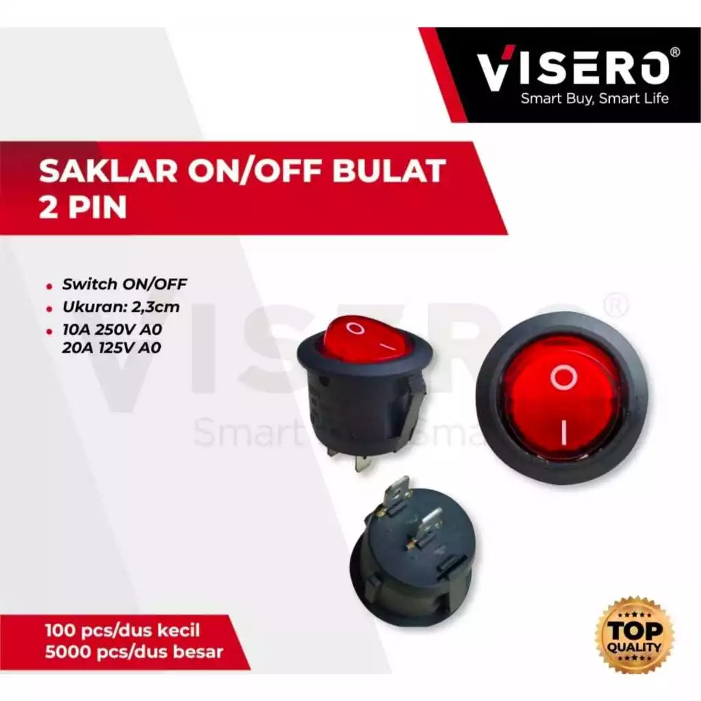 VISERO SAKLAR ON OFF BULAT KECIL 2 PIN 2 KAKI / SAKLAR MERAH BULAT KECIL 2 KAKI VISERO