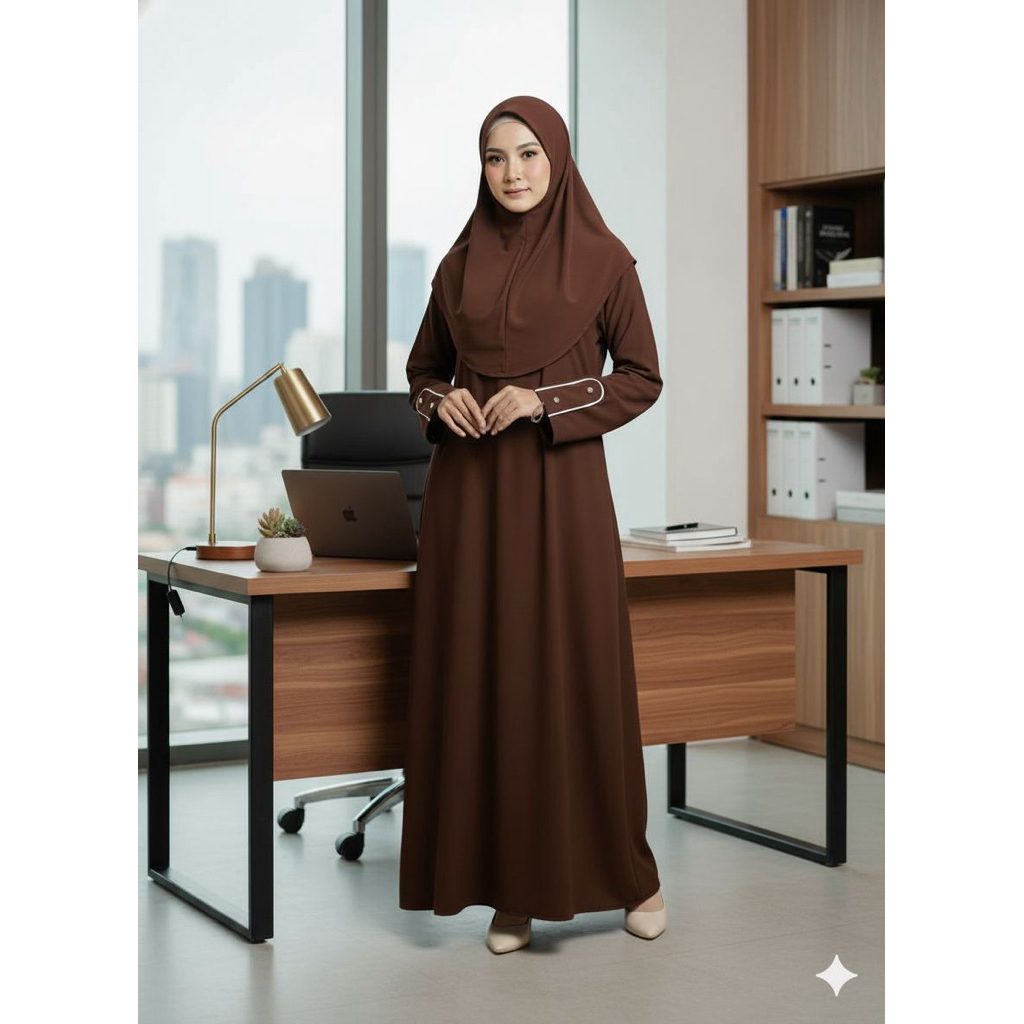 Gamis Polos Cream Elegan Bahan sambiran anti uv Premium Lengan Kancing Modern Gamis Muslimah Simple 