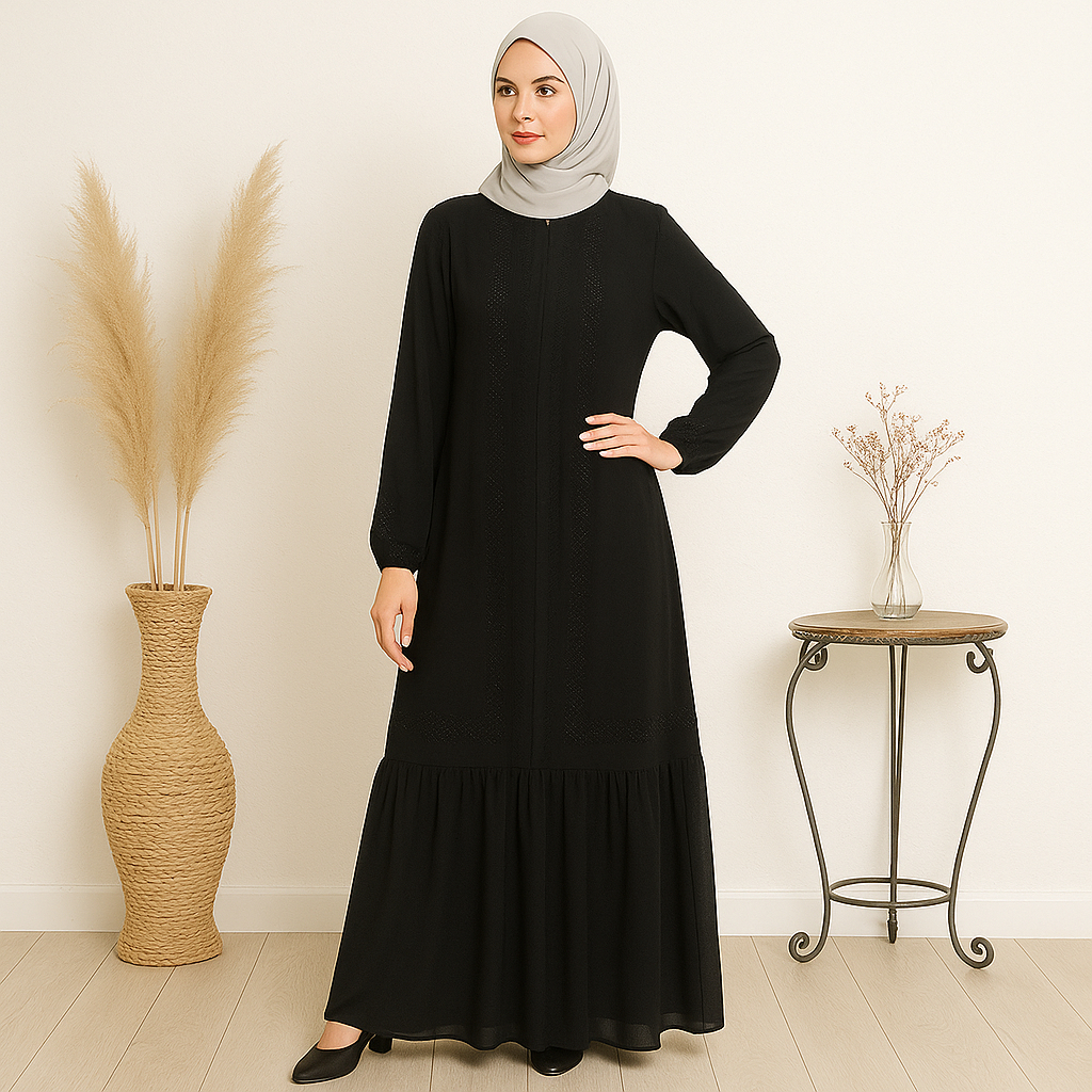 GAMIS JERSEY LENGAN PANJANG HITAM / GAMIS WANITA MERK RIBERA