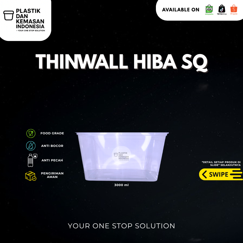 Thinwall Pp Hiba Sq 1000ml, 1500 ml,2000 ml Dan 3000 ml
