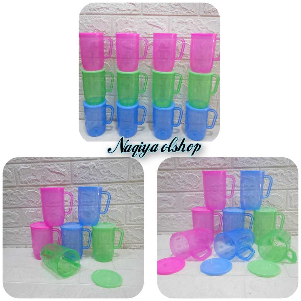 GELAS PLASTIK GAGANG BERTUTUP GELAS MINUM GELAS BIR PLASTIK CANGKIR PLASTIK GELAS GAGANG
