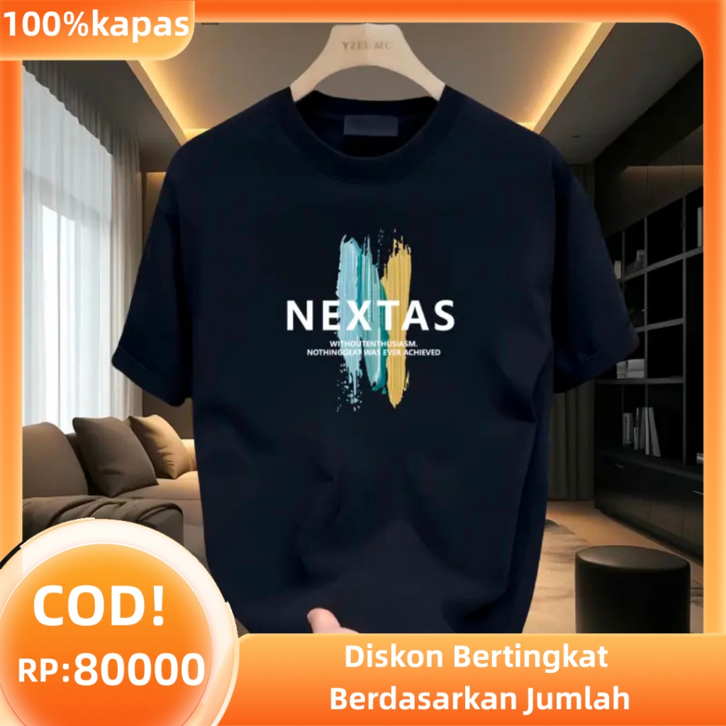 COD Kaos Distro Hitam Keren, Teks "NEXTAS" & Desain Cat Airbrush Gaya Streetwear Menonjol