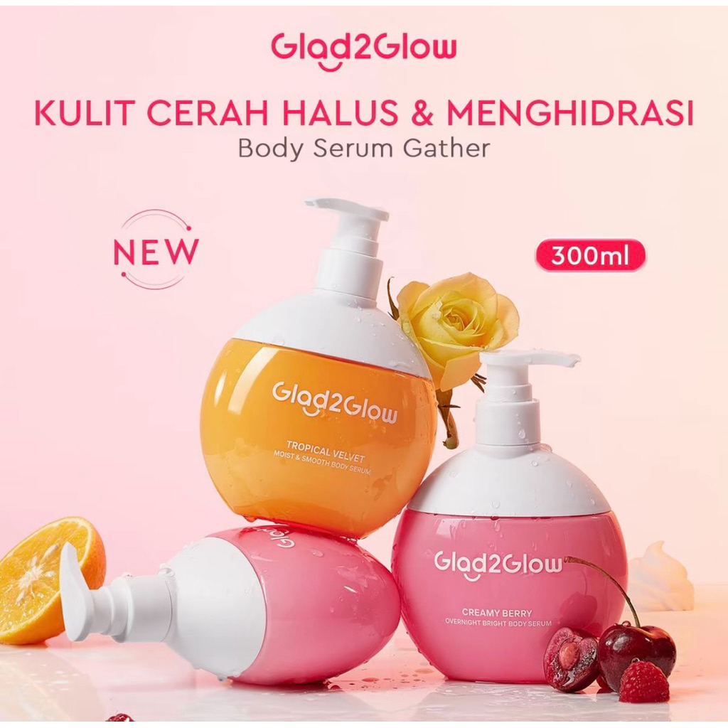 READY Glad2Glow Creamy Berry Overnight Bright Body Serum 300ml Tropical Velvet Moist & Smooth Body S