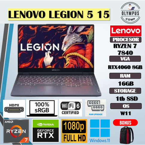 LENOVO LEGION 5 15 RYZEN 7 7840 RTX4060 8GB/ 16GB 1TB W11 15.6FHD