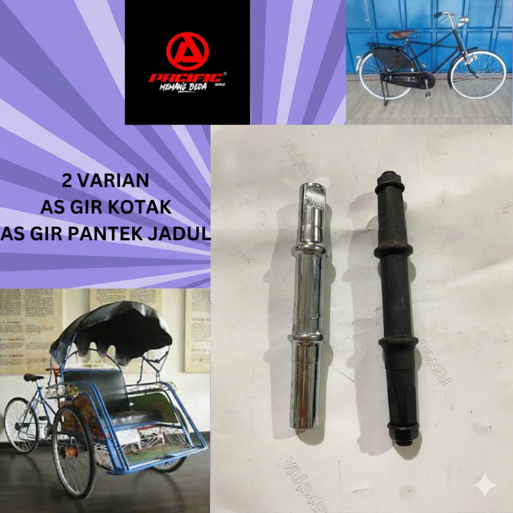 PACIFIC As gir Tengah Kotak Pantek Spi Sepeda Ontel Mini Jadul BB Axle Becak Gerobak Gowesan