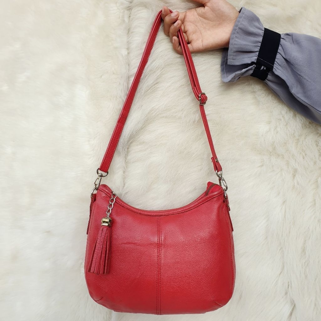 Tas Selempang Wanita Kulit Asli Merah