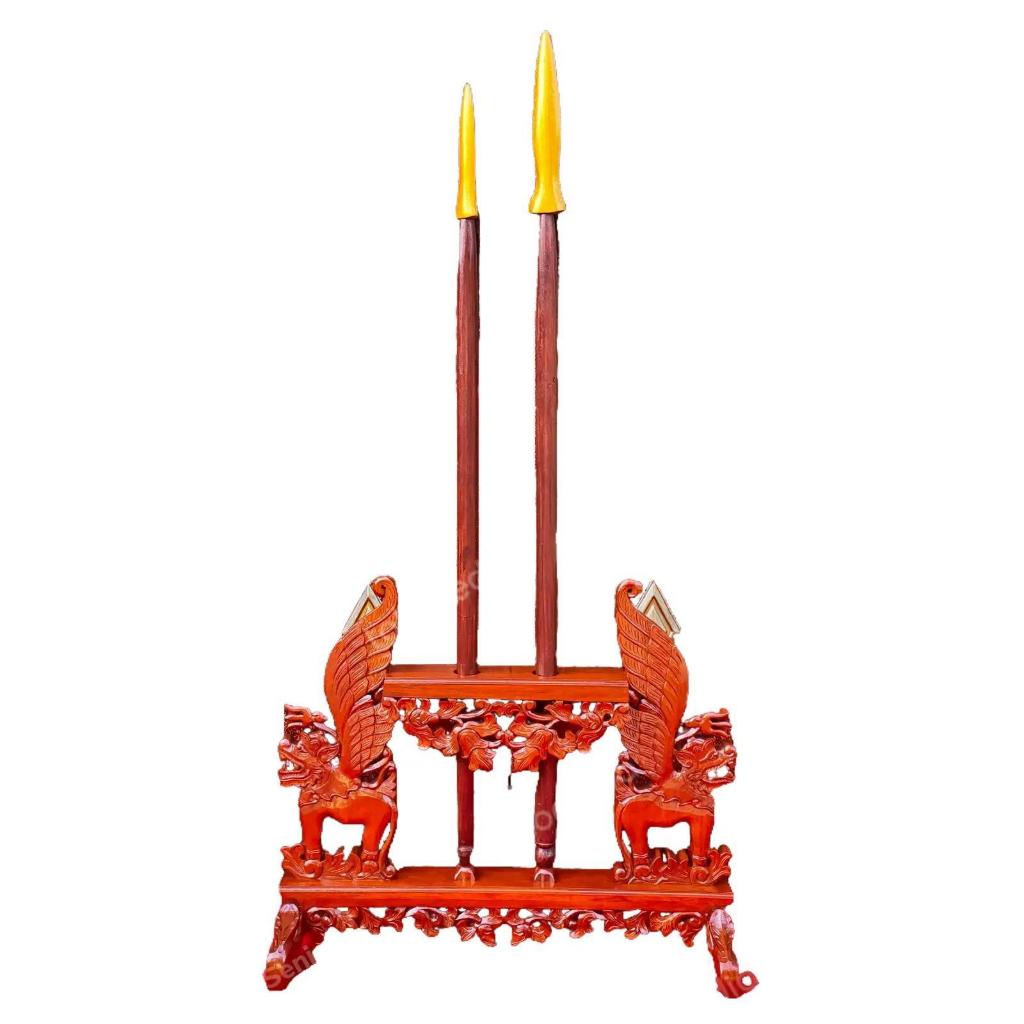 Jagrak Tombak Isi 2 Model Singa Barong Sayap Kayu Jati Politur Warna Coklat Antik