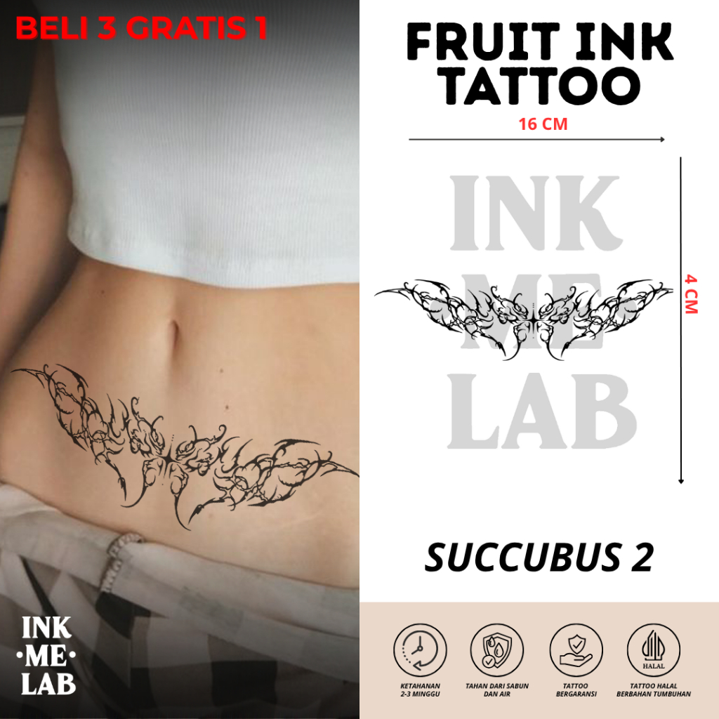 INKMELAB - SUCCUBUS 2 Fruit Ink Temporary Tattoo 16X4CM - Tato Temporer Semi Permanen Tahan 3 Minggu