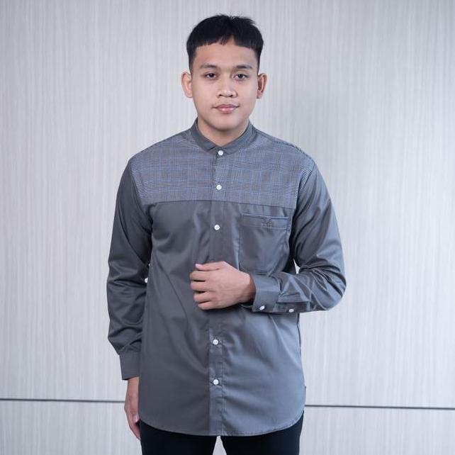 TWO-D Baju Kemeja Koko Muslim Pria Kerah Motif Lengan Panjang TD2648