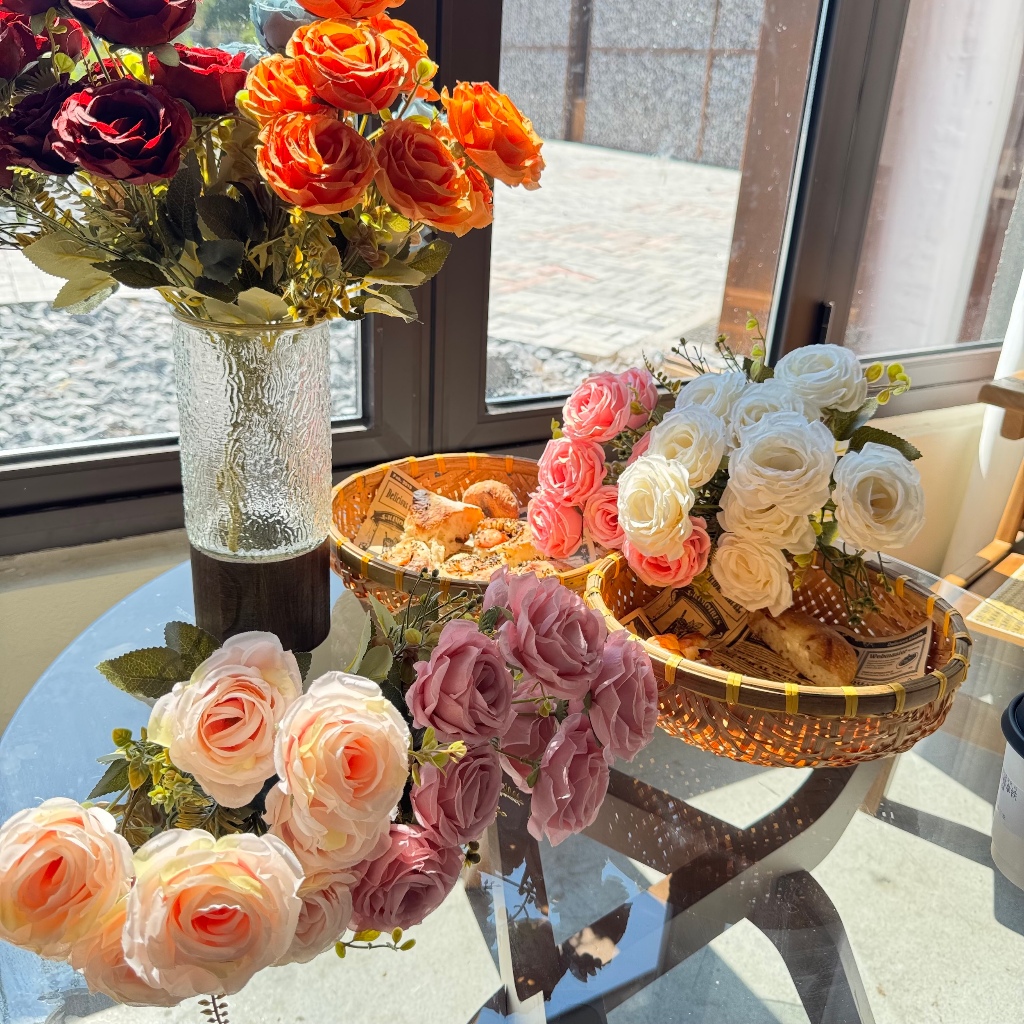 Bunga mawar yang dibundel/9 cabang 9 kepala bunga mawar/Bunga plastik/9 bunga mawar permaisuri mahal