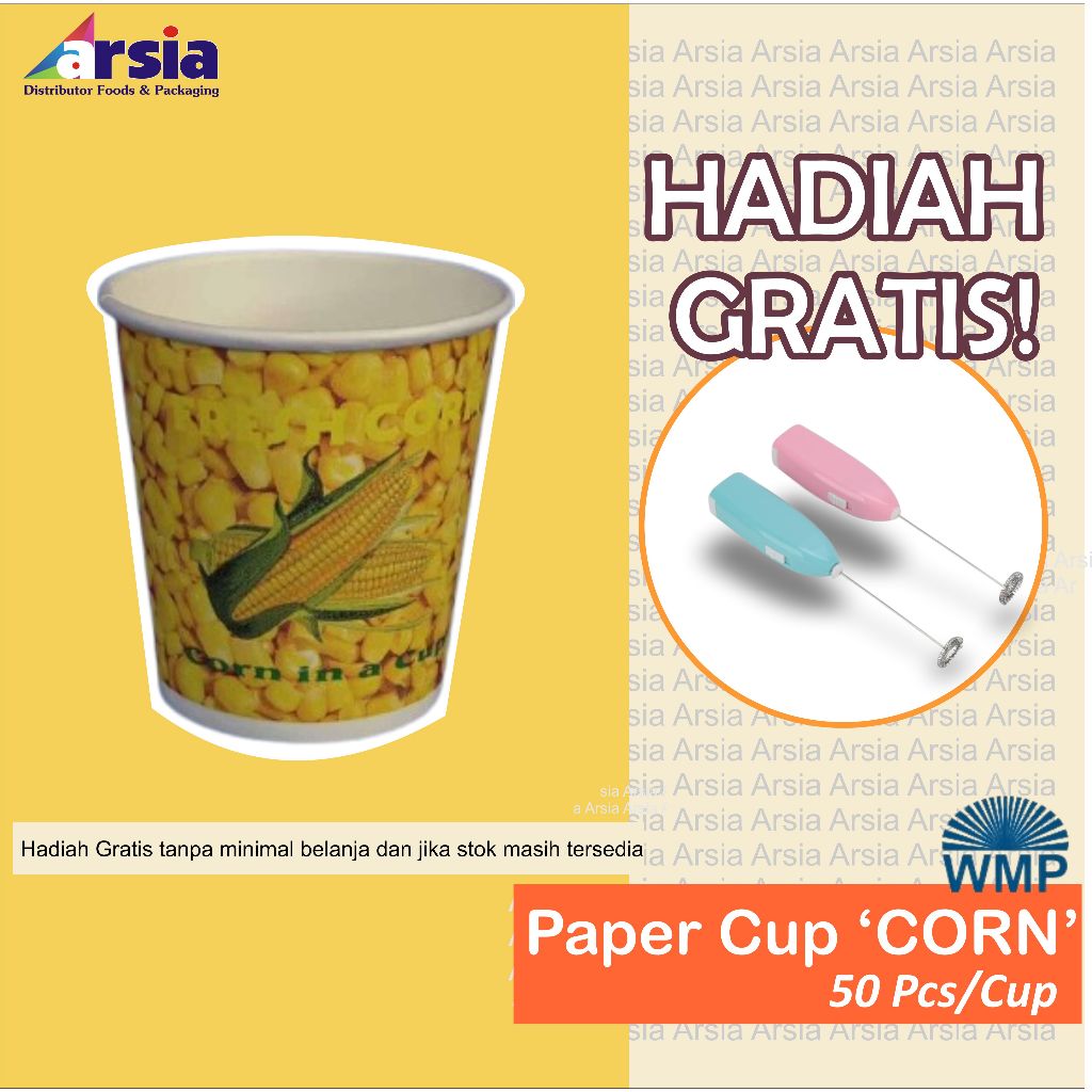 Paper cup CORN /Gelas kopi /Tutup 6.5 Oz / 8 Oz WMP (Arsiapackaging)