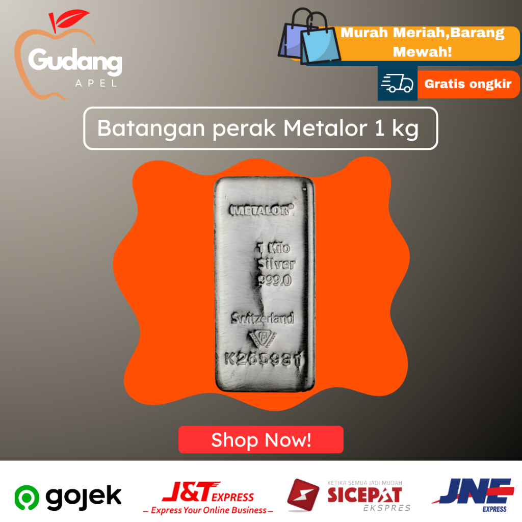 Perak Batangan Silver Bar Metalor 99.99% 1000Gram | Silver Bar Metalor 1Kg