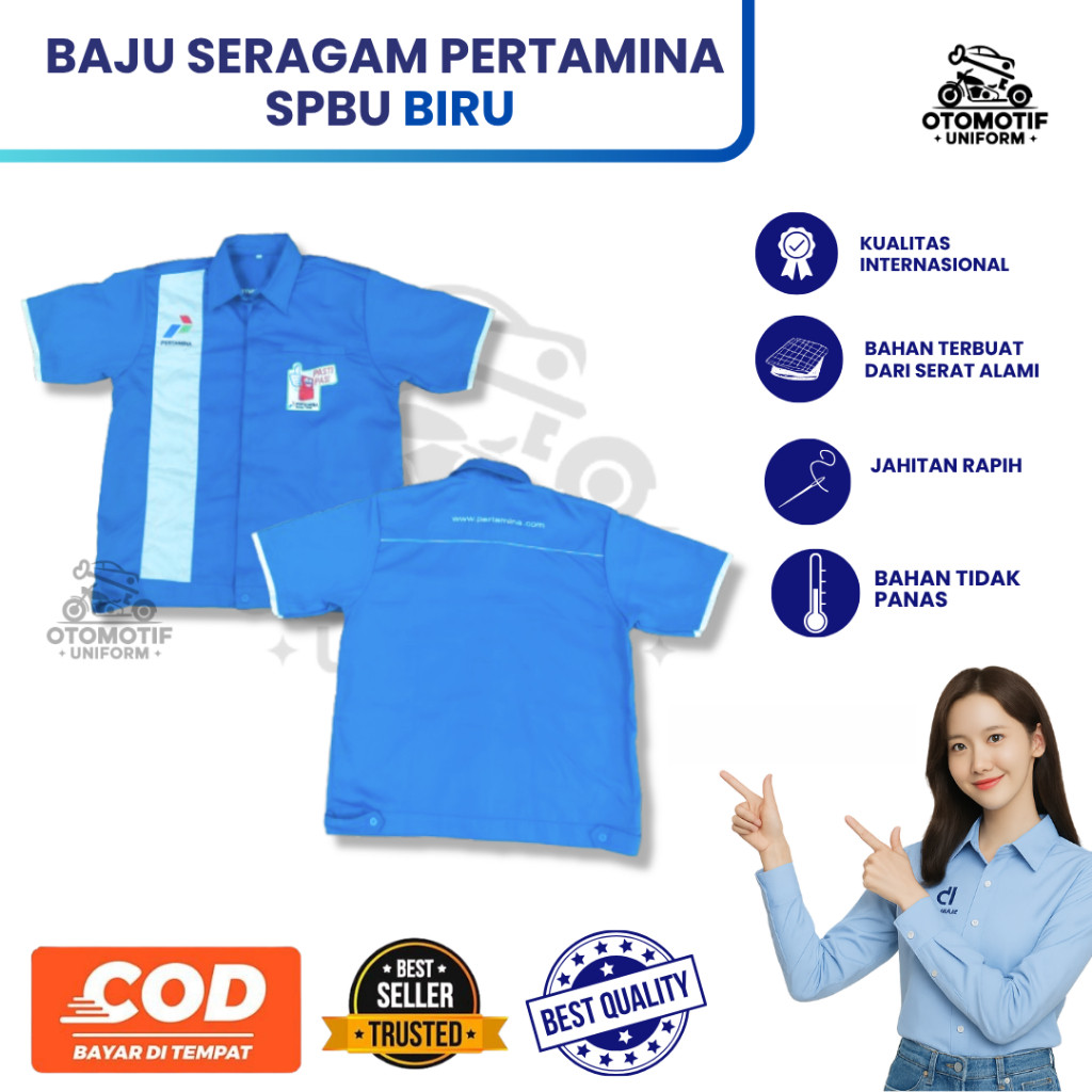 Baju Pertamina Biru | Baju Spbu | Seragam Spbu Biru | Seragam Pertamina