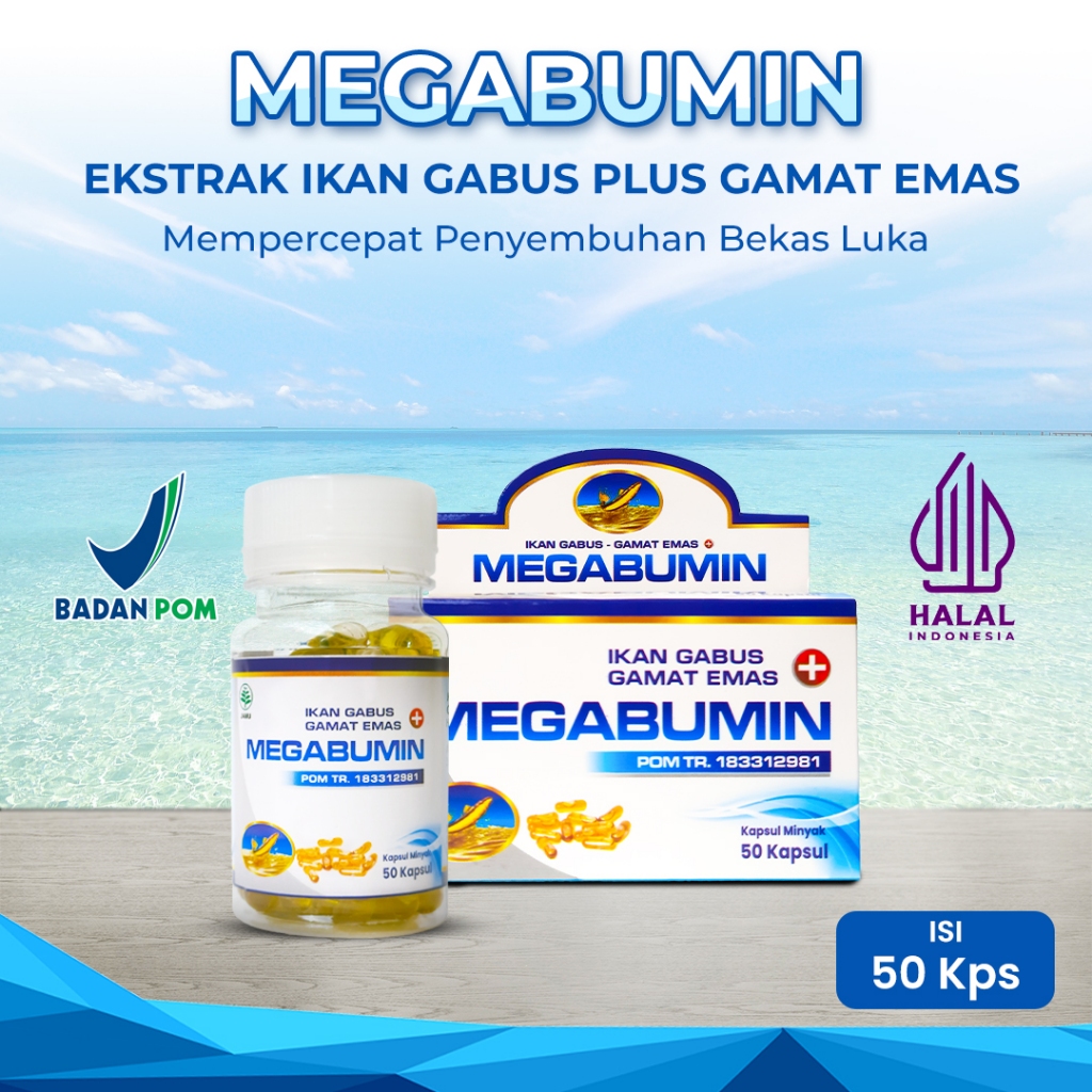 Megabumin Ekstrak Ikan Gabus Gamat Emas | Albumin Dan Kolagen | Isi 50 Kapsul
