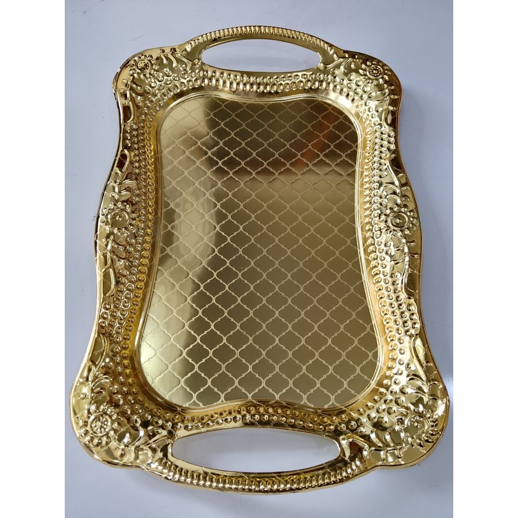 Nampan Baki Kuning Gold Tempat Air Zamzam dan Oleh-oleh Haji Umroh Bahan Stainless Steel