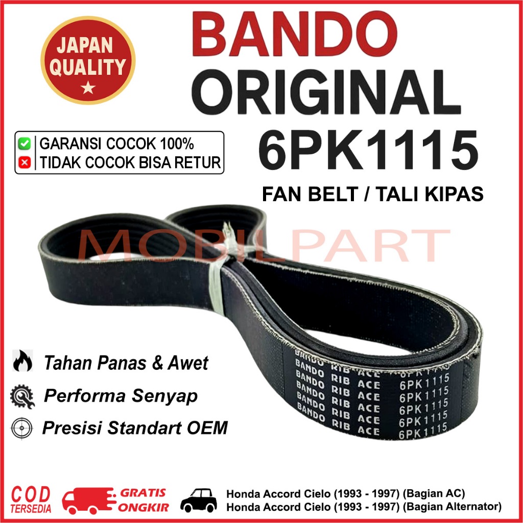 Fan Belt 6PK1115 Bando - Honda Accord Cielo (1993 - 1997) Bagian AC & Amper Alternator