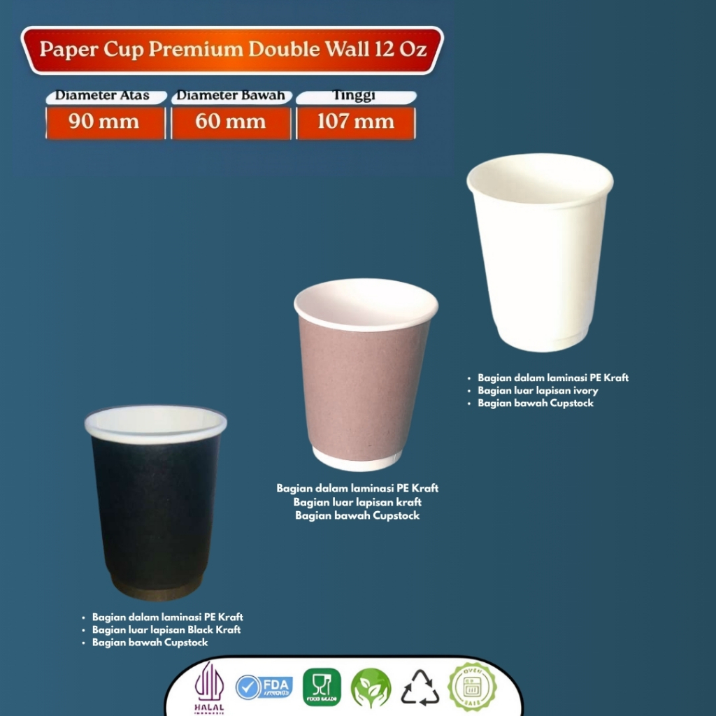 (25 Pcs) Paper Cup 12oz Hot / Paper Cup Polos / Paper Cup Double Wall / Gelas Kertas Premium / Paper