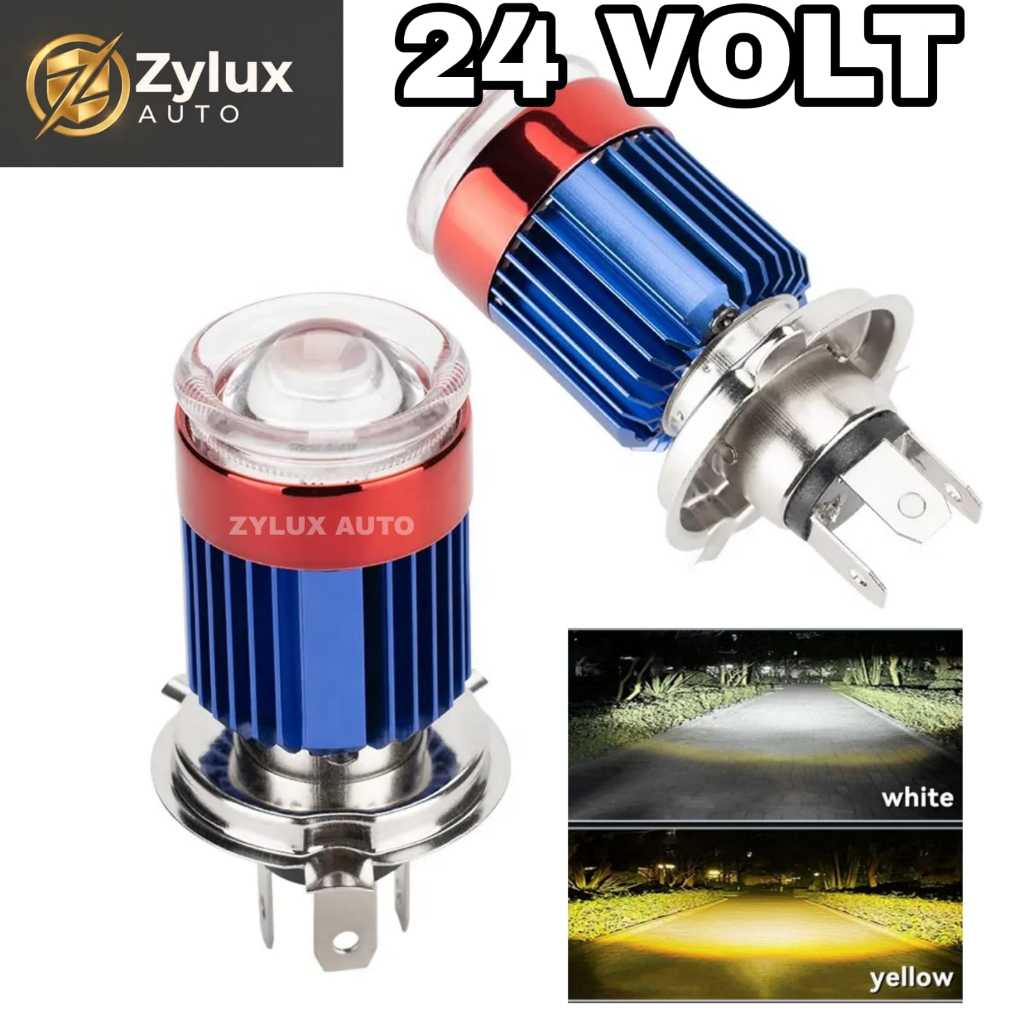 Lampu LED Utama Depan 24 Volt H4 Laser Gun Bodi Senja Biru Merah High Low 2 Warna Putih Kuning D3 Tr