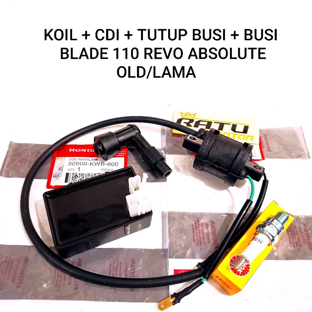 KOIL + CDI + TUTUP BUSI + BUSI BLADE 110 REVO ABSOLUTE OLD/LAMA