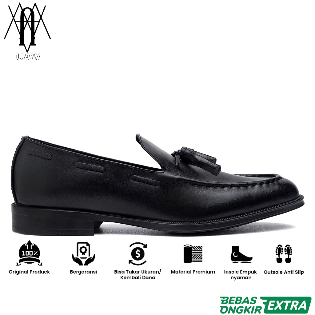 Garansi 100% Ori x KENZIOS | KENZIOS BASE TASSEL BLACK - Sepatu Loafers Hitam Pria Formal Pantofel