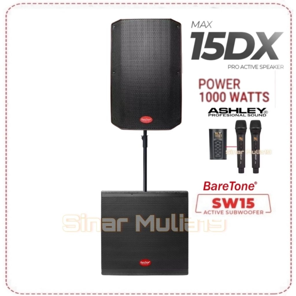 Paket Sound System Karaoke Speaker Aktif BareTone MAX15DX Subwoofer Aktif BareTone SW15 Original