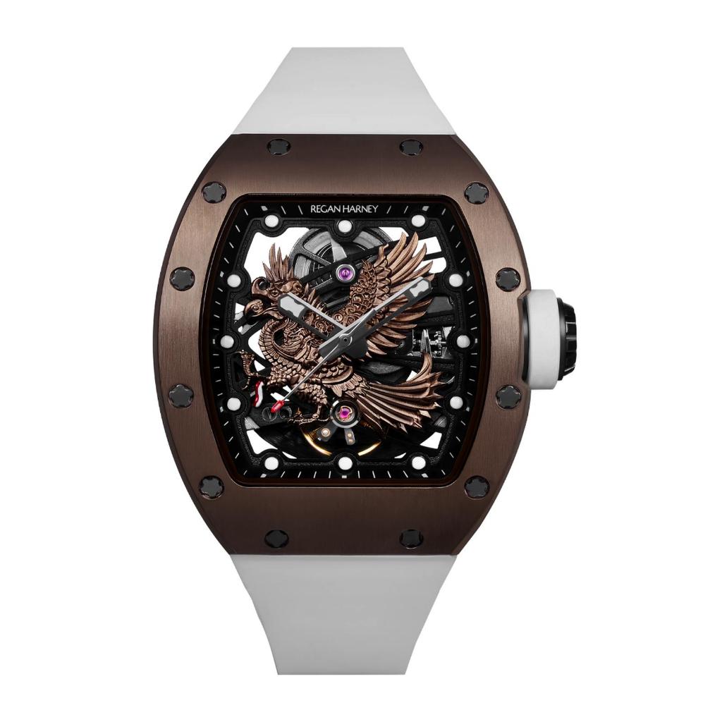 Jam Tangan REGAN HARNEY RH62-11/H439 GARUDA White Rosegold Automatic Rubber Strap