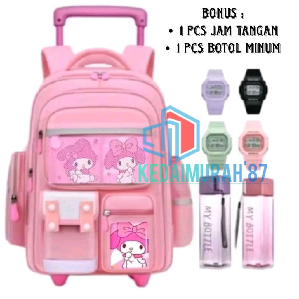 Tas Ransel Troli Anak Perempuan untuk Sekolah TK SD Kapasitas Besar Tas Troli Anak Sanrio Melody Tas